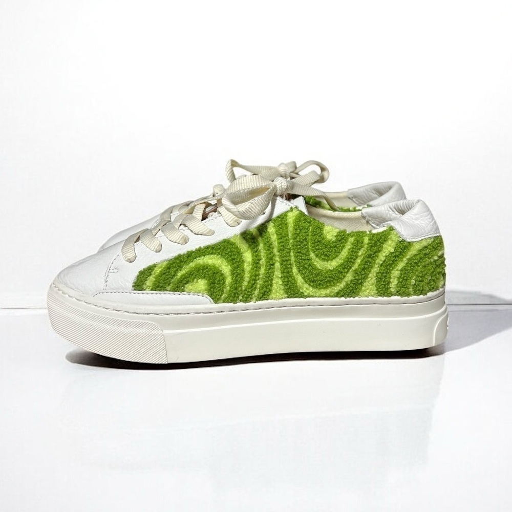 🌻NEW NWOT Soludos Psychedelic Green Spiral Ibiza Platform Leather Sneakers 7.5
